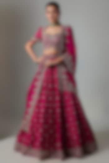 Pink Raw Silk Hand Embroidered Bridal Bridal Lehenga Set by Jayanti Reddy at Pernia's Pop Up Shop