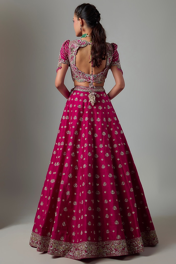 Pink Raw Silk Hand Embroidered Bridal Bridal Lehenga Set by Jayanti Reddy at Pernia's Pop Up Shop