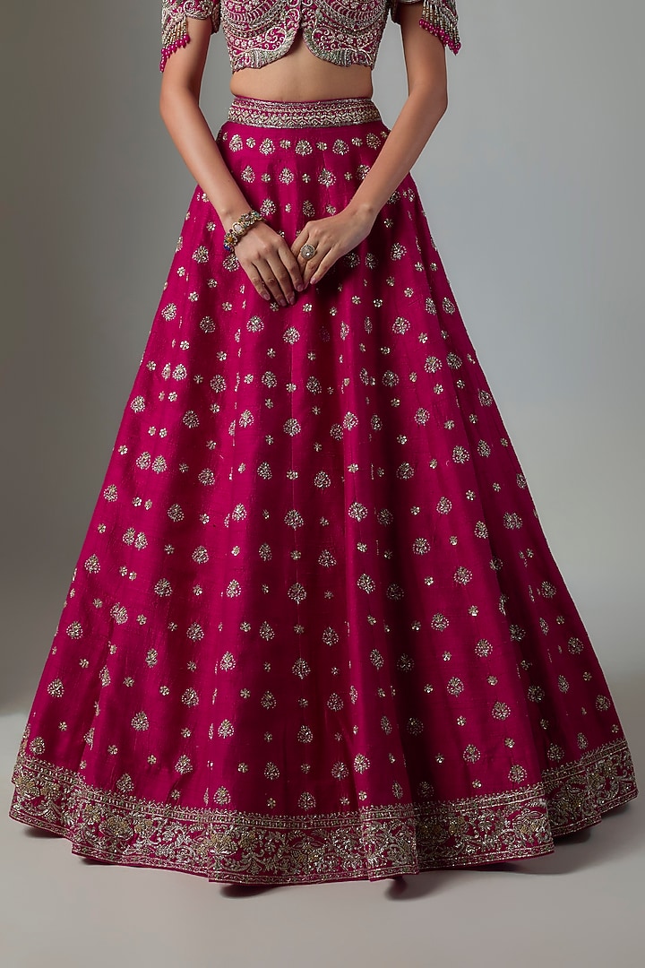 Pink Raw Silk Hand Embroidered Bridal Bridal Lehenga Set by Jayanti Reddy at Pernia's Pop Up Shop