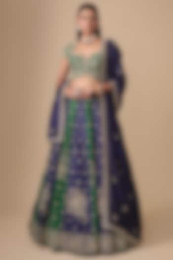 Bottle Green Raw Silk Zardosi Embroidered Bridal Lehenga Set by Jayanti Reddy at Pernia's Pop Up Shop