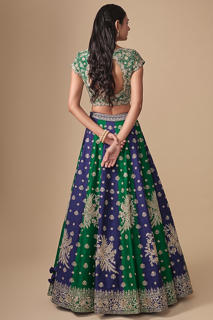 Bottle Green Raw Silk Zardosi Embroidered Bridal Bridal Lehenga Set by Jayanti Reddy at Pernia's Pop Up Shop