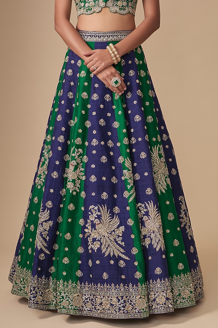 Bottle Green Raw Silk Zardosi Embroidered Bridal Bridal Lehenga Set by Jayanti Reddy at Pernia's Pop Up Shop