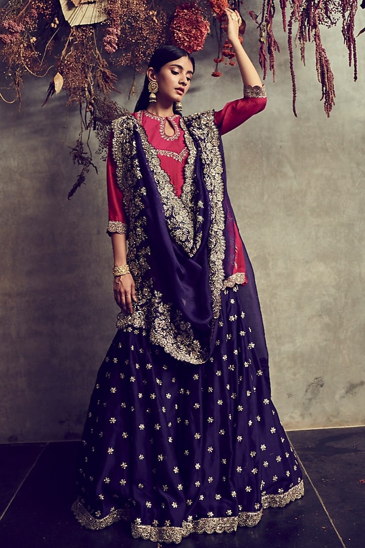 Purple Sharara Set With Embroidery by Jayanti Reddy