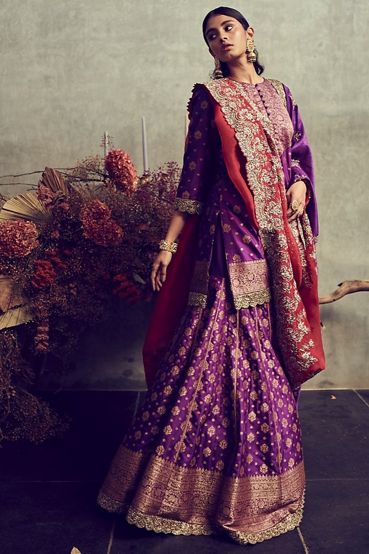Purple & Maroon Embroidered Sharara Set by Jayanti Reddy