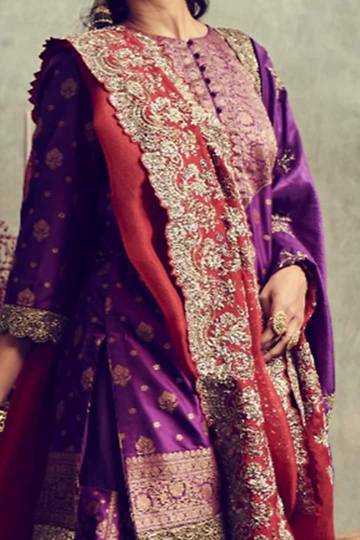 Purple & Maroon Embroidered Bridal Sharara Set by Jayanti Reddy at Pernia's Pop Up Shop