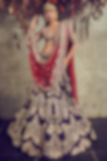 Purple Raw Silk Embroidered Bridal Lehenga Set by Jayanti Reddy at Pernia's Pop Up Shop