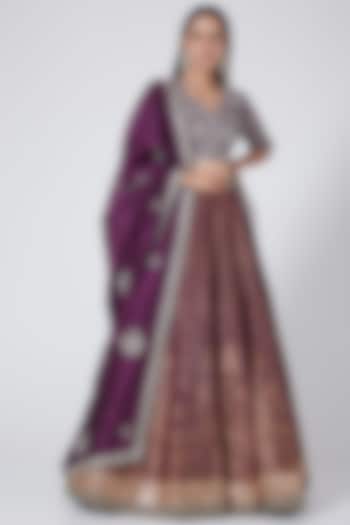 Purple Banarasi & Raw Silk Embroidered Bridal Lehenga Set by Jayanti Reddy at Pernia's Pop Up Shop