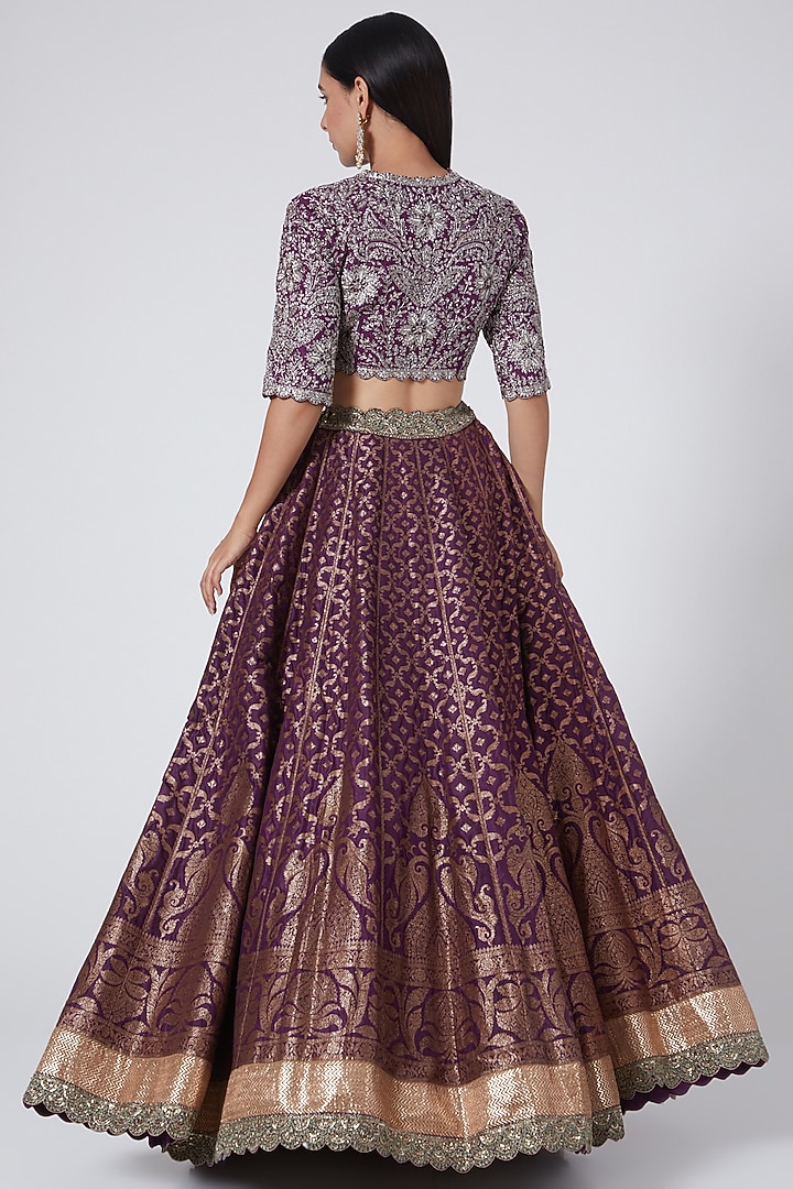 Purple Banarasi & Raw Silk Embroidered Bridal Lehenga Set by Jayanti Reddy at Pernia's Pop Up Shop