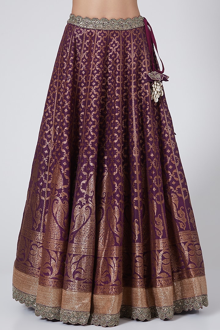 Purple Banarasi & Raw Silk Embroidered Bridal Lehenga Set by Jayanti Reddy at Pernia's Pop Up Shop