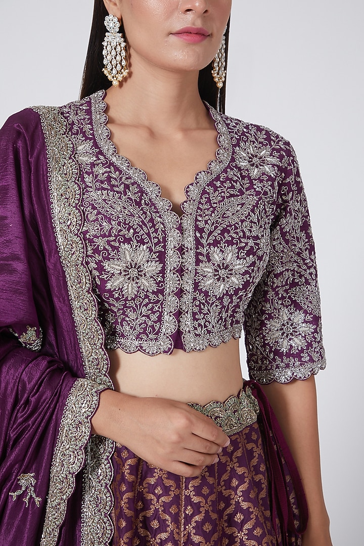 Purple Banarasi & Raw Silk Embroidered Bridal Lehenga Set by Jayanti Reddy at Pernia's Pop Up Shop