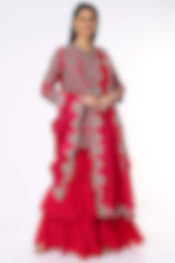 Fuchsia Silk Sharara Set by Jayanti Reddy