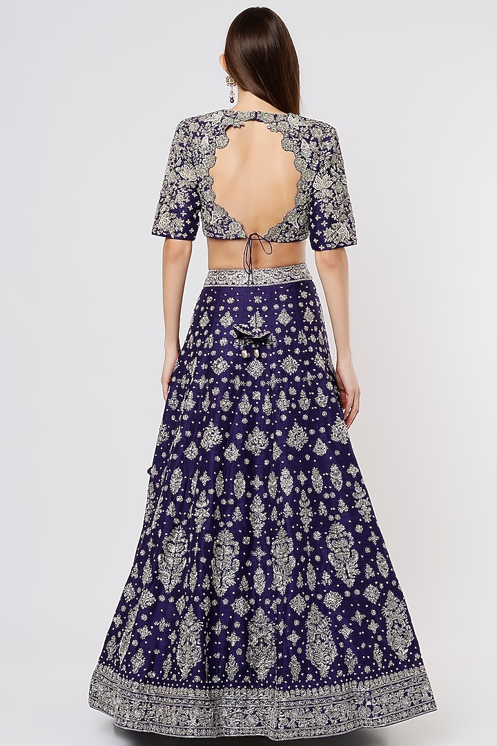 Purple Raw Silk Embroidered Bridal Lehenga Set by Jayanti Reddy at Pernia's Pop Up Shop