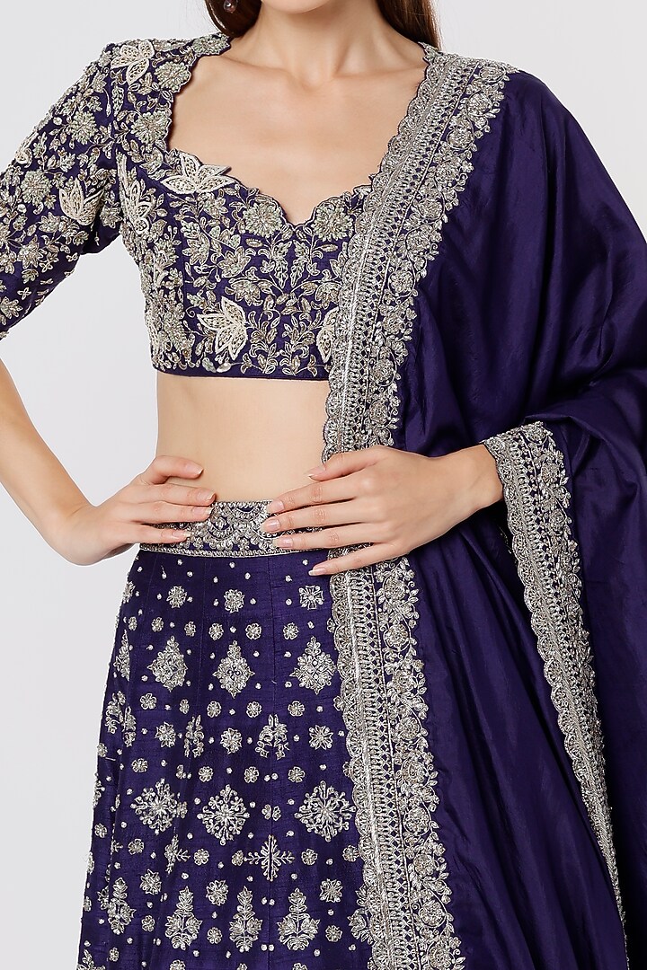 Purple Raw Silk Embroidered Bridal Lehenga Set by Jayanti Reddy at Pernia's Pop Up Shop
