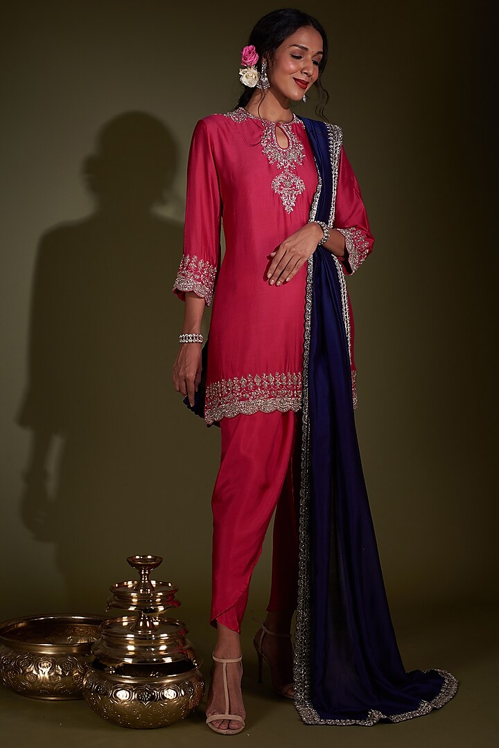 Fuchsia Embroidered Tunic Set by Jayanti Reddy at Pernia's Pop Up Shop