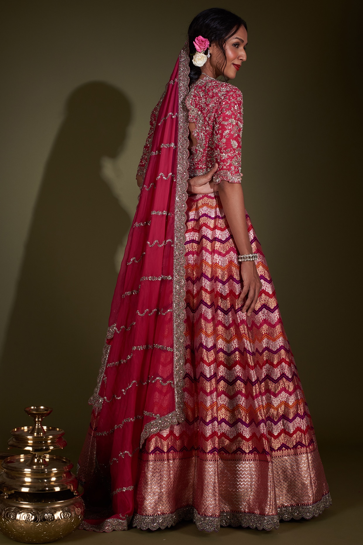 Buy Maya Blue-Pink Banarasi Silk Lehenga For Women Online - Frontierraas