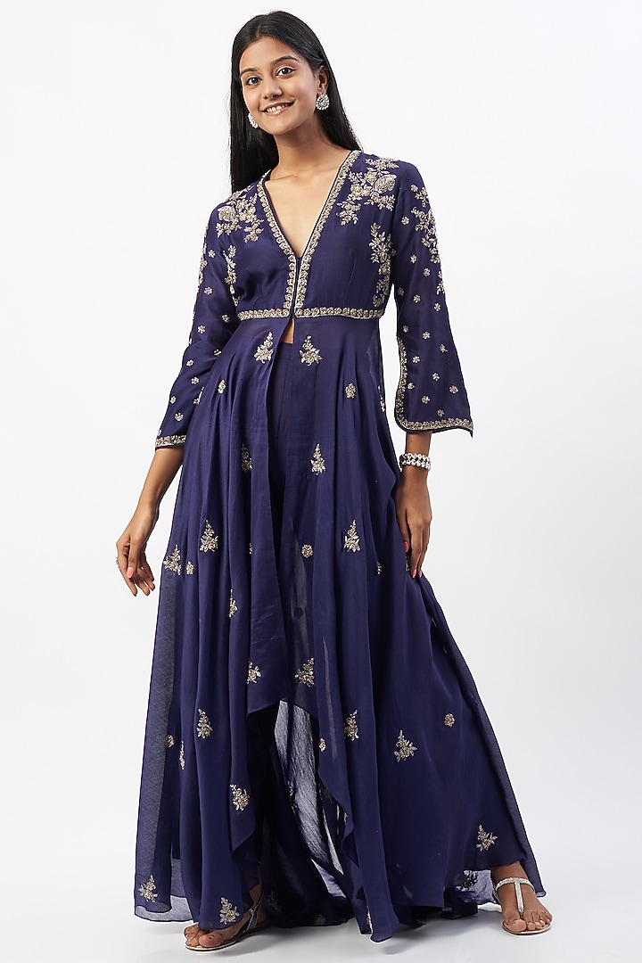 Purple Embroidered Wedding Anarkali Set by Jayanti Reddy at Pernia's Pop Up Shop