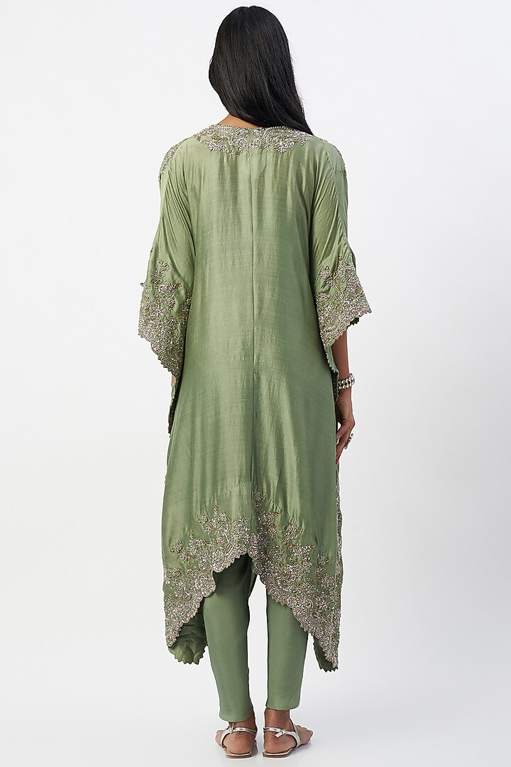 Olive Green Embroidered Cape Set by Jayanti Reddy at Pernia's Pop Up Shop