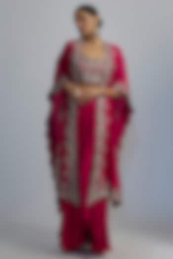 Pink Silk Embroidered Cape Set by Jayanti Reddy