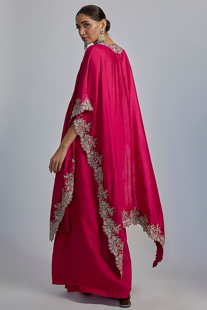 Pink Silk Embroidered Cape Set by Jayanti Reddy at Pernia's Pop Up Shop