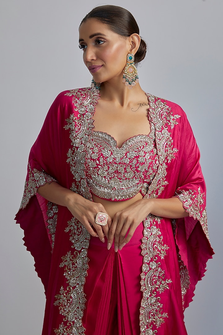 Pink Silk Embroidered Cape Set by Jayanti Reddy at Pernia's Pop Up Shop