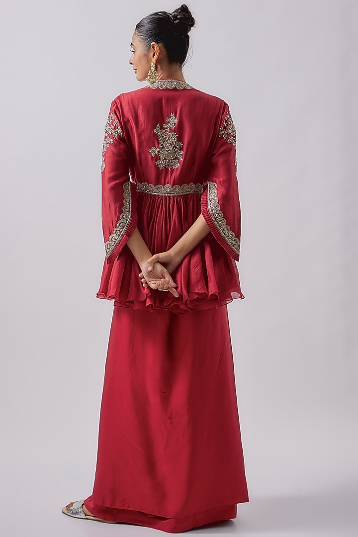 Red Silk Cowl Skirt Set by Jayanti Reddy at Pernia's Pop Up Shop
