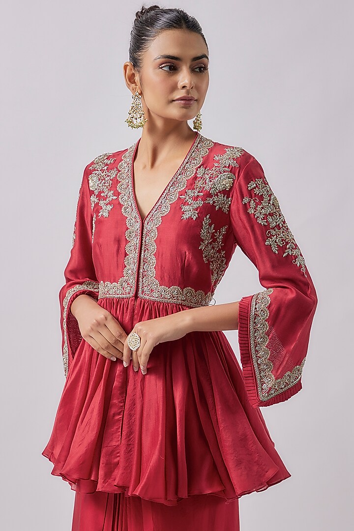 Red Silk Cowl Skirt Set by Jayanti Reddy at Pernia's Pop Up Shop