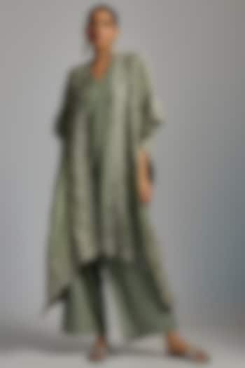 Mint Green Silk Embroidered Cape Set by Jayanti Reddy at Pernia's Pop Up Shop