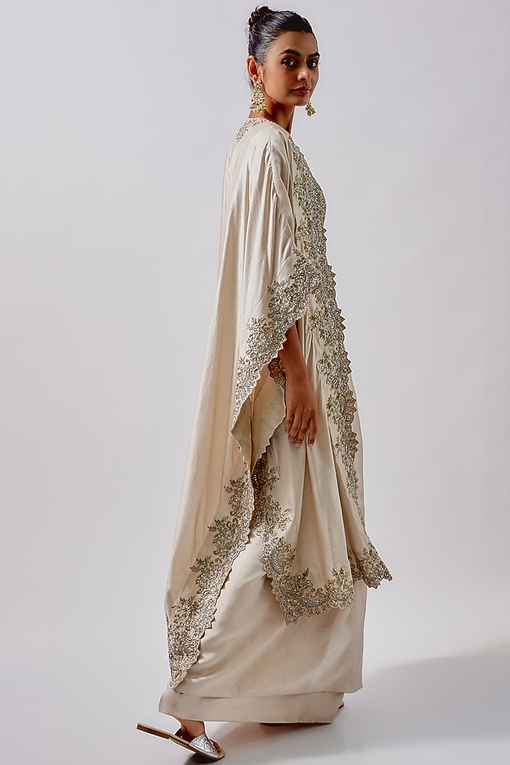 Beige Silk Embroidered Cape Set by Jayanti Reddy at Pernia's Pop Up Shop