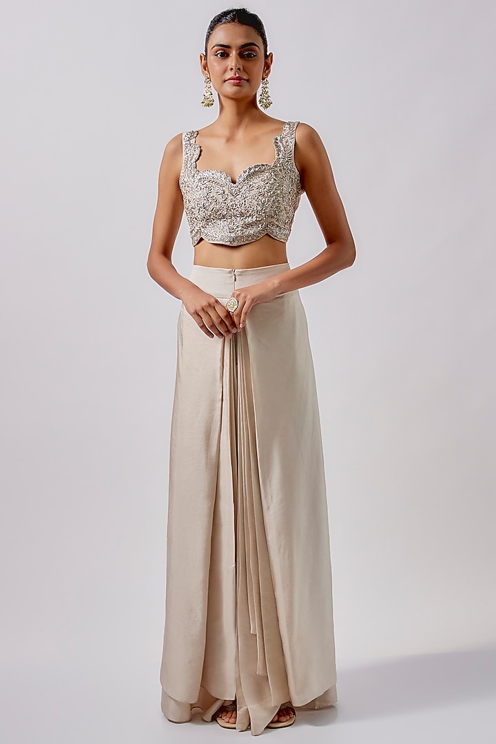 Beige Silk Embroidered Cape Set by Jayanti Reddy at Pernia's Pop Up Shop