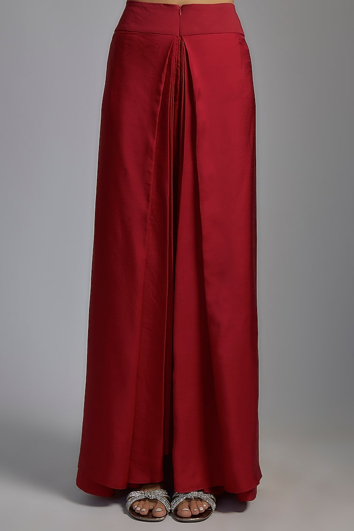 Red Silk Embroidered Cape Set by Jayanti Reddy at Pernia's Pop Up Shop