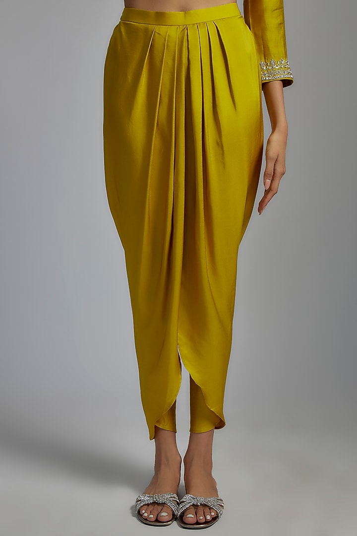 Mustard Silk Embroidered Tunic Set by Jayanti Reddy at Pernia's Pop Up Shop