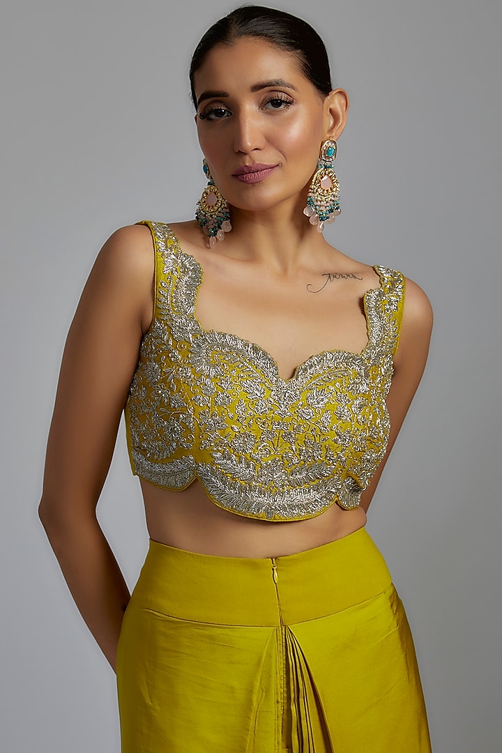 Mustard Silk Embroidered Cape Set by Jayanti Reddy at Pernia's Pop Up Shop