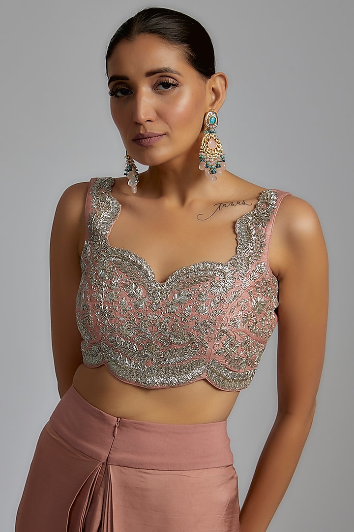 Peach Silk Embroidered Cape Set by Jayanti Reddy at Pernia's Pop Up Shop