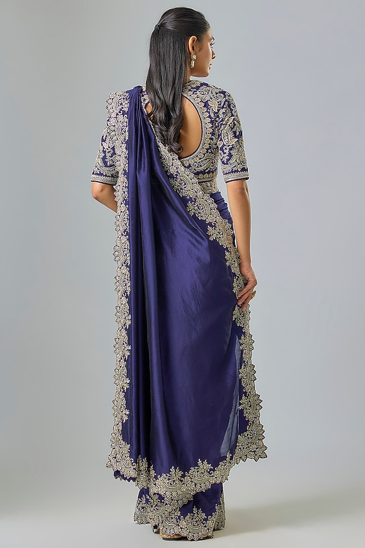 Purple Silk Zardosi Embroidered Bridal Saree Set by Jayanti Reddy at Pernia's Pop Up Shop