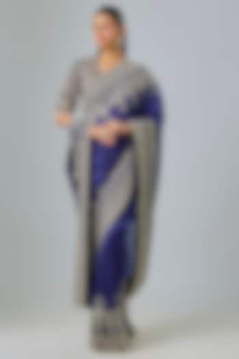 Purple Silk Zardosi Embroidered Bridal Saree Set by Jayanti Reddy at Pernia's Pop Up Shop