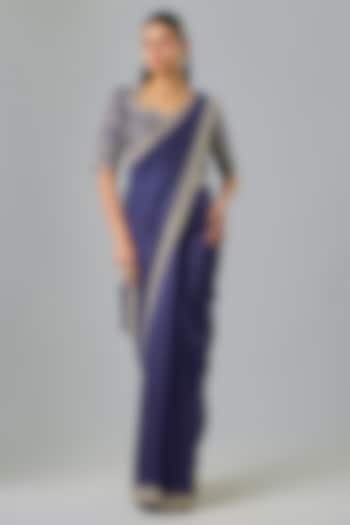 Purple Silk Zardosi Embroidered Bridal Saree Set by Jayanti Reddy at Pernia's Pop Up Shop