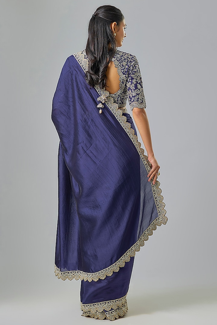 Purple Silk Zardosi Embroidered Bridal Saree Set by Jayanti Reddy at Pernia's Pop Up Shop