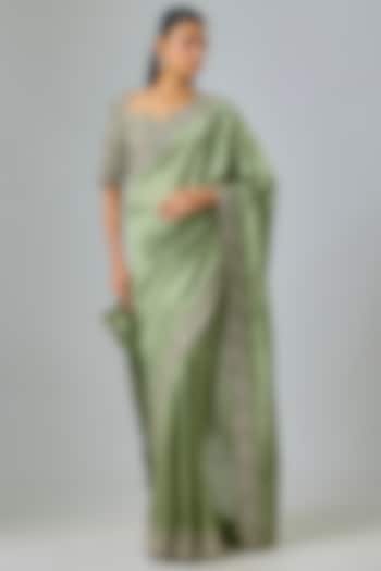 Mint Green Silk Zardosi Embroidered Bridal Saree Set by Jayanti Reddy at Pernia's Pop Up Shop
