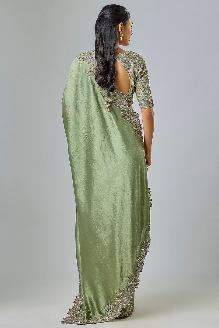 Mint Green Silk Zardosi Embroidered Bridal Saree Set by Jayanti Reddy at Pernia's Pop Up Shop