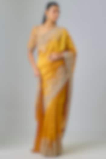 Mango Yellow Silk Zardosi Embroidered Bridal Saree Set by Jayanti Reddy at Pernia's Pop Up Shop