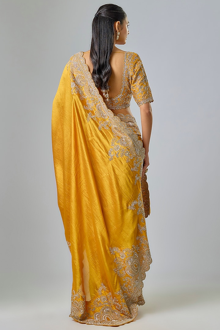 Mango Yellow Silk Zardosi Embroidered Bridal Saree Set by Jayanti Reddy at Pernia's Pop Up Shop