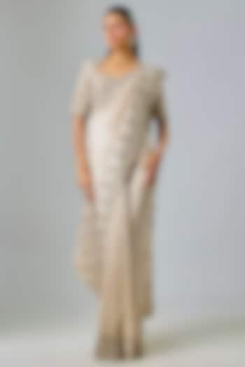 Ivory Silk Zardosi Embroidered Bridal Saree Set by Jayanti Reddy at Pernia's Pop Up Shop