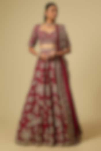 Red Raw Silk Zardosi Embroidered Bridal Lehenga Set by Jayanti Reddy at Pernia's Pop Up Shop