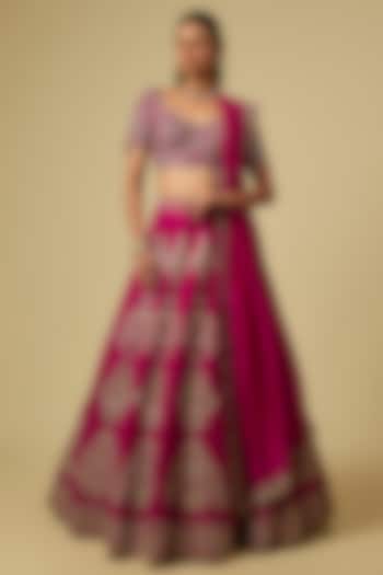 Rani Pink Raw Silk Zardosi Embroidered Bridal Lehenga Set by Jayanti Reddy at Pernia's Pop Up Shop