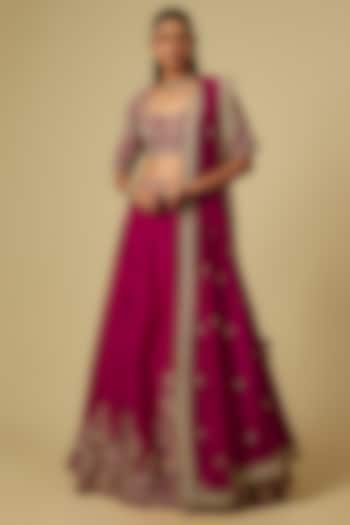 Rani Pink Raw Silk Bridal Lehenga Set by Jayanti Reddy at Pernia's Pop Up Shop
