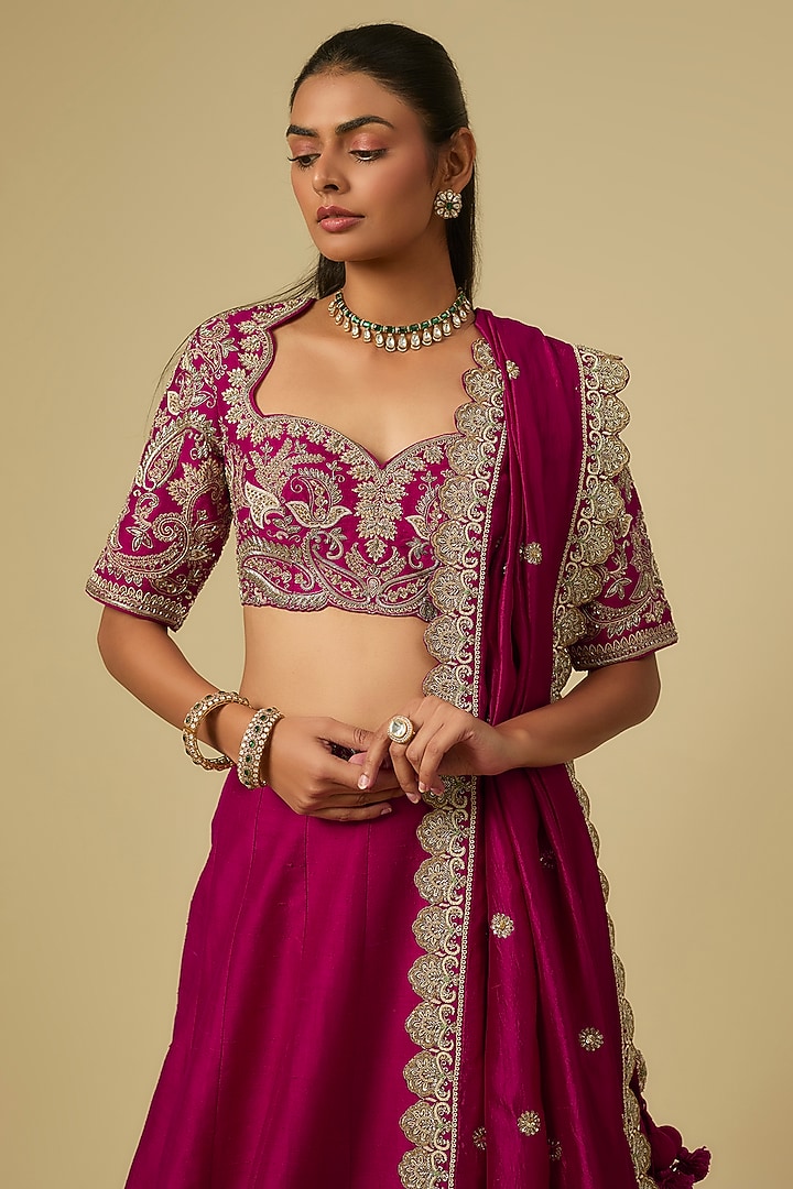 Rani Pink Raw Silk Bridal Lehenga Set by Jayanti Reddy at Pernia's Pop Up Shop