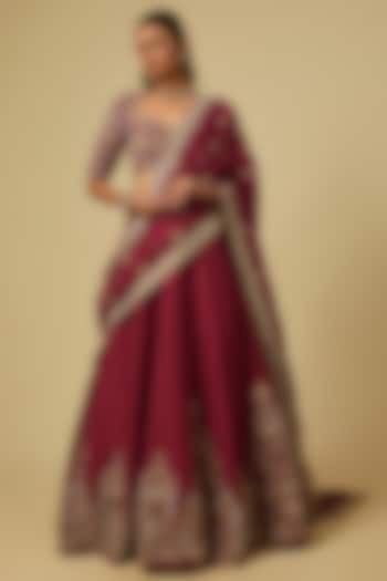 Rani Pink Raw Silk Zardosi Embroidered Bridal Lehenga Set by Jayanti Reddy at Pernia's Pop Up Shop
