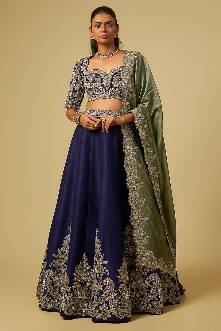 Purple Raw Silk Zardosi Embroidered Bridal lehenga for 22 Lehenga Set by Jayanti Reddy at Pernia's Pop Up Shop