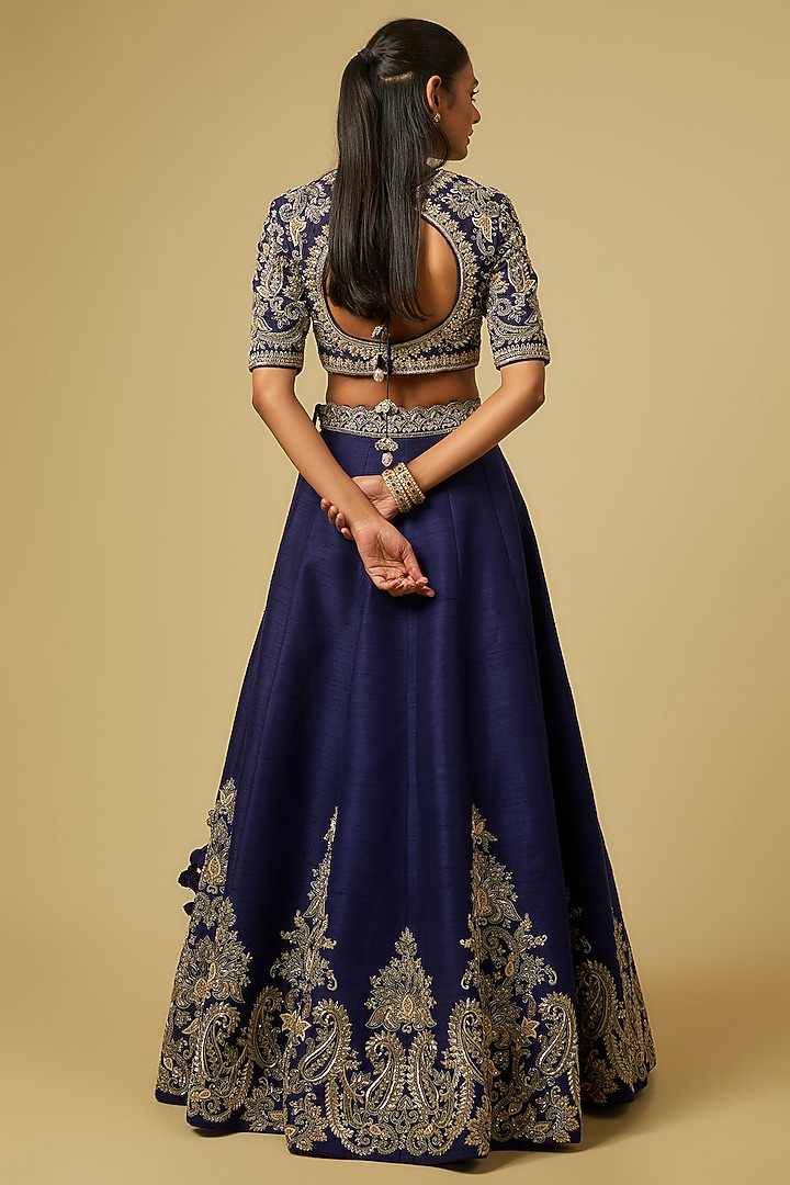 Purple Raw Silk Zardosi Embroidered Bridal Lehenga Set by Jayanti Reddy at Pernia's Pop Up Shop