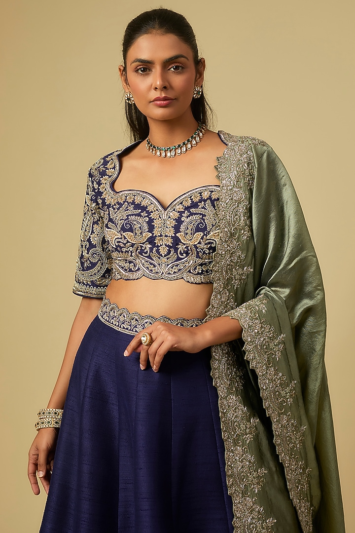 Purple Raw Silk Zardosi Embroidered Bridal Lehenga Set by Jayanti Reddy at Pernia's Pop Up Shop